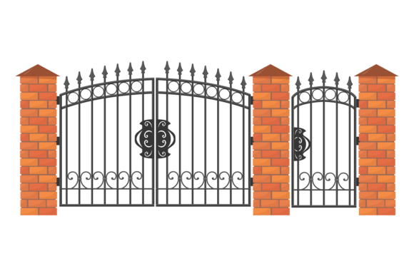 Decorative Gates in Brick Barrier: The Antique Retro Typeface