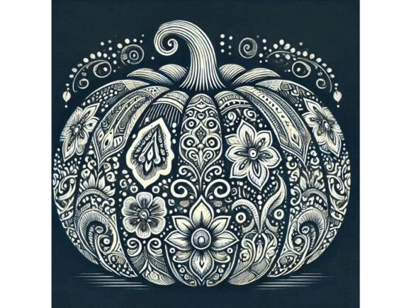 Exploring the Decorative Pumpkin in Ornate Detail Clipart
