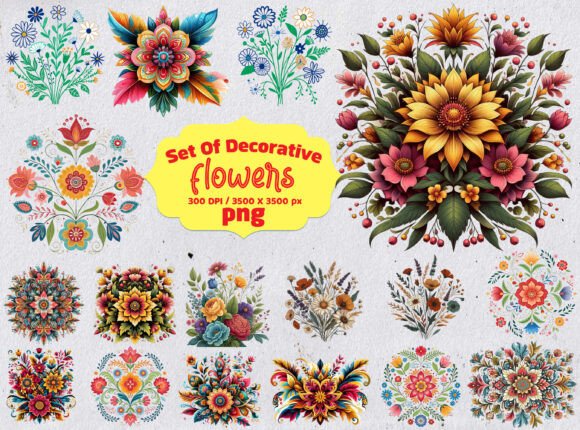 Set of Decorative Flowers: Your Go-To Design Asset