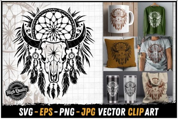 Stunning Decorative Cow Skull Dream Catcher Art for Your Projects
